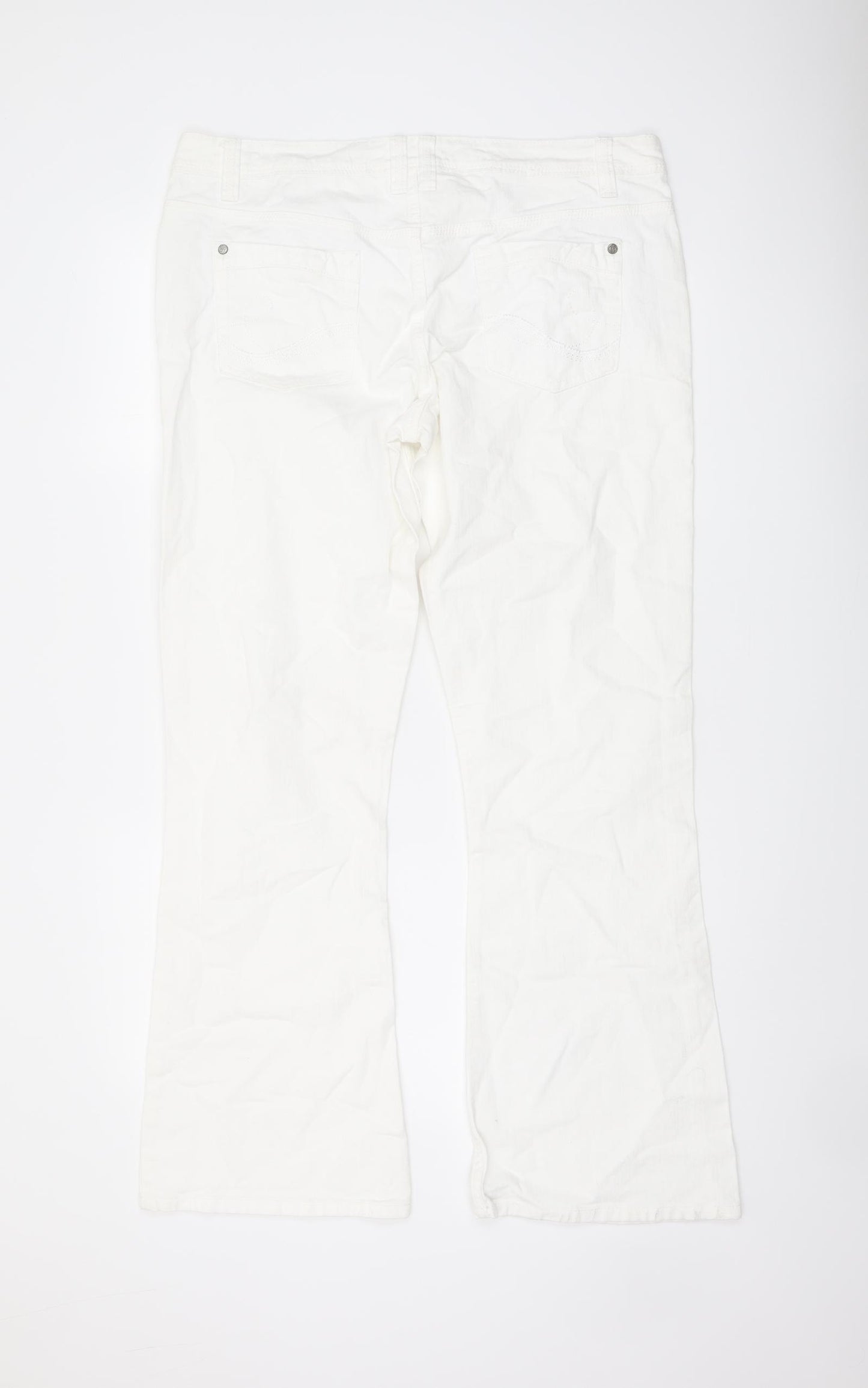 George Womens White Cotton Bootcut Jeans Size 14 L30 in Regular Button