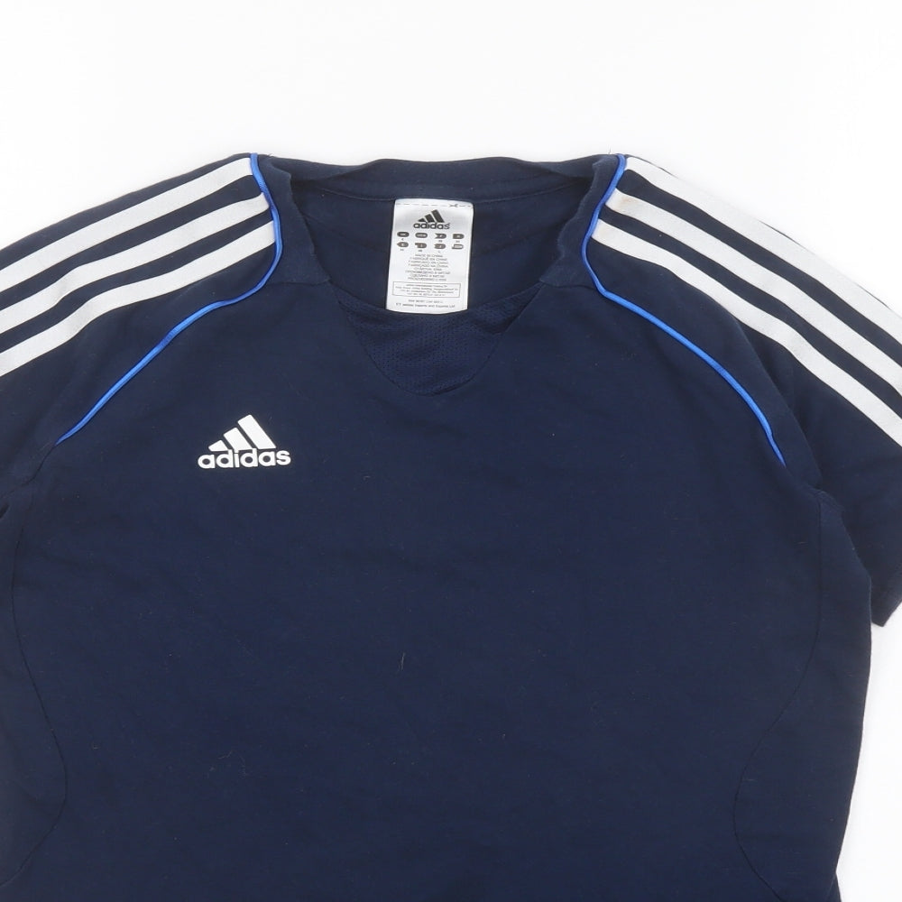 adidas Womens Blue Cotton Basic T-Shirt Size 8 Crew Neck
