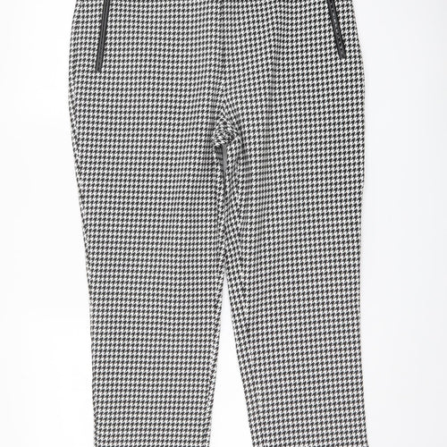 Oasis Womens Black Geometric Polyester Chino Trousers Size 16 L24 in Regular Zip