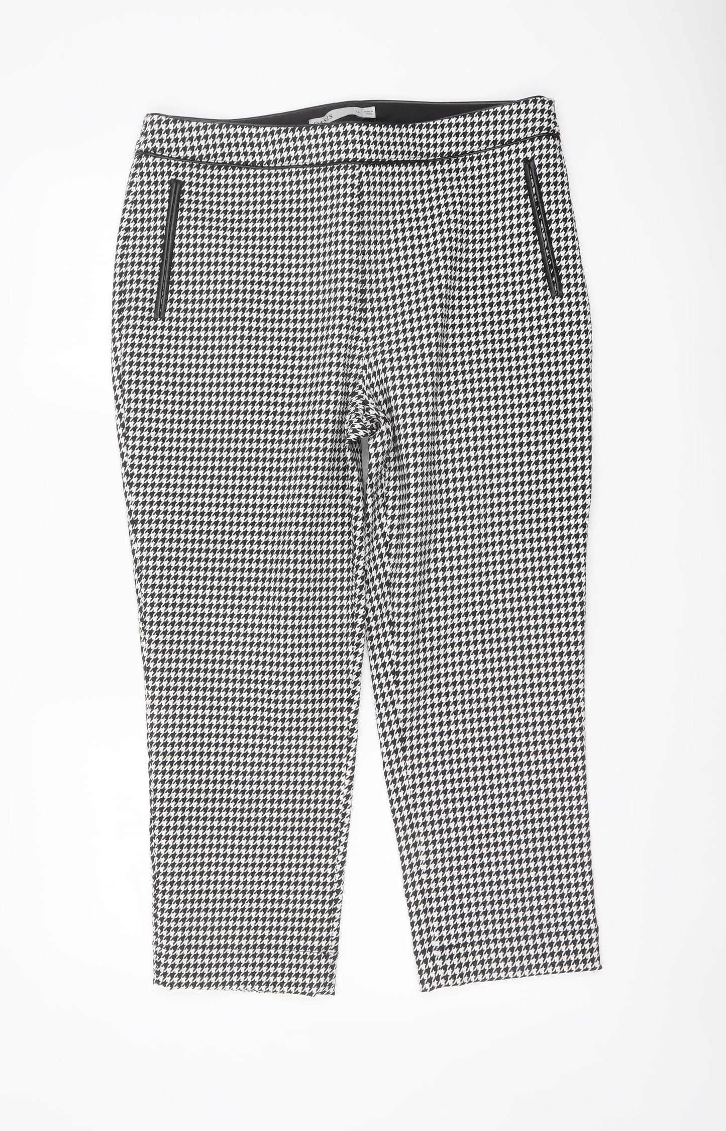 Oasis Womens Black Geometric Polyester Chino Trousers Size 16 L24 in Regular Zip