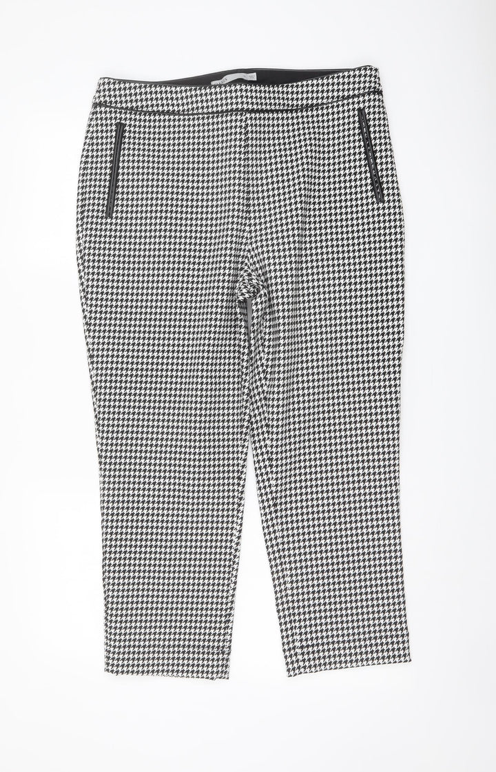 Oasis Womens Black Geometric Polyester Chino Trousers Size 16 L24 in Regular Zip