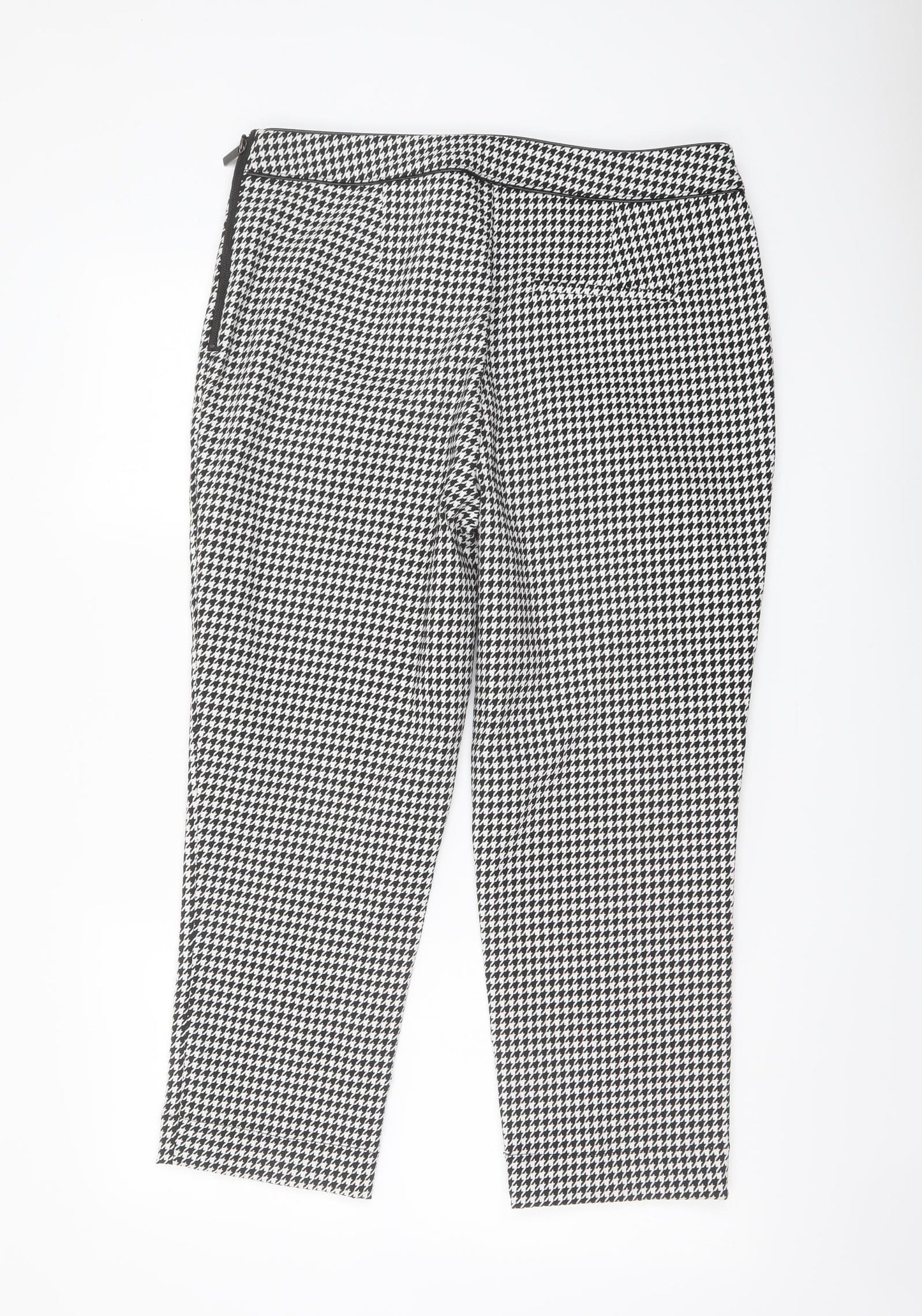 Oasis Womens Black Geometric Polyester Chino Trousers Size 16 L24 in Regular Zip