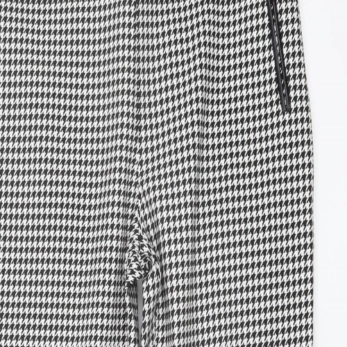 Oasis Womens Black Geometric Polyester Chino Trousers Size 16 L24 in Regular Zip