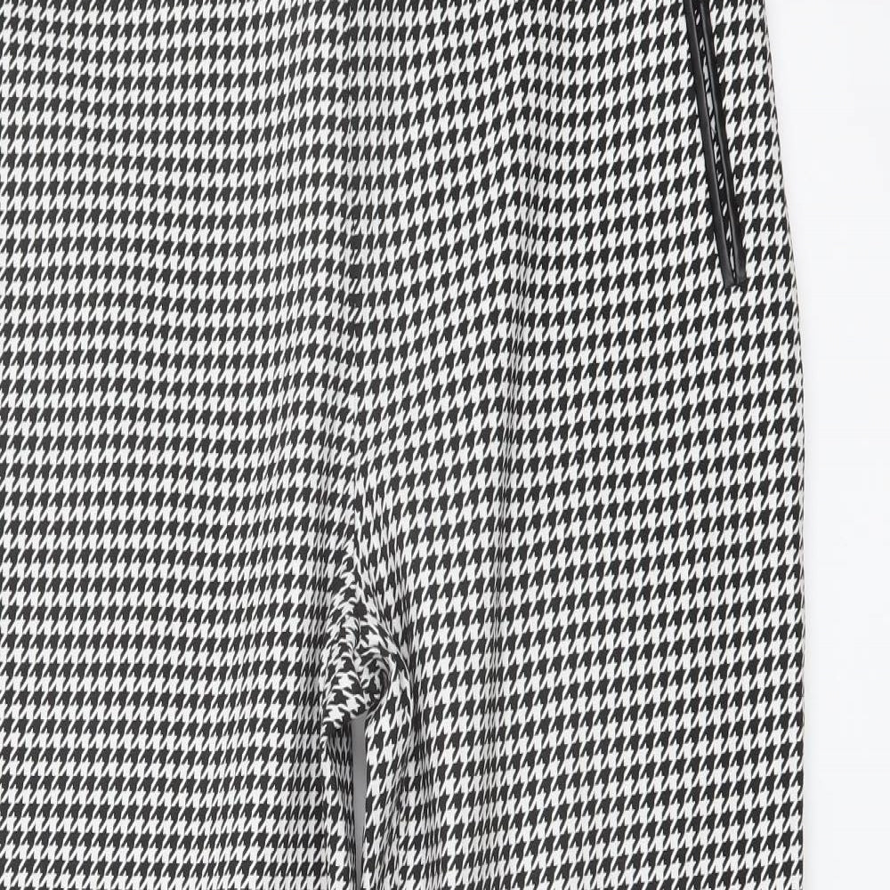 Oasis Womens Black Geometric Polyester Chino Trousers Size 16 L24 in Regular Zip