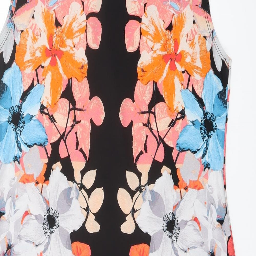 Wallis Womens Multicoloured Floral Polyester Sheath Size M Round Neck Button
