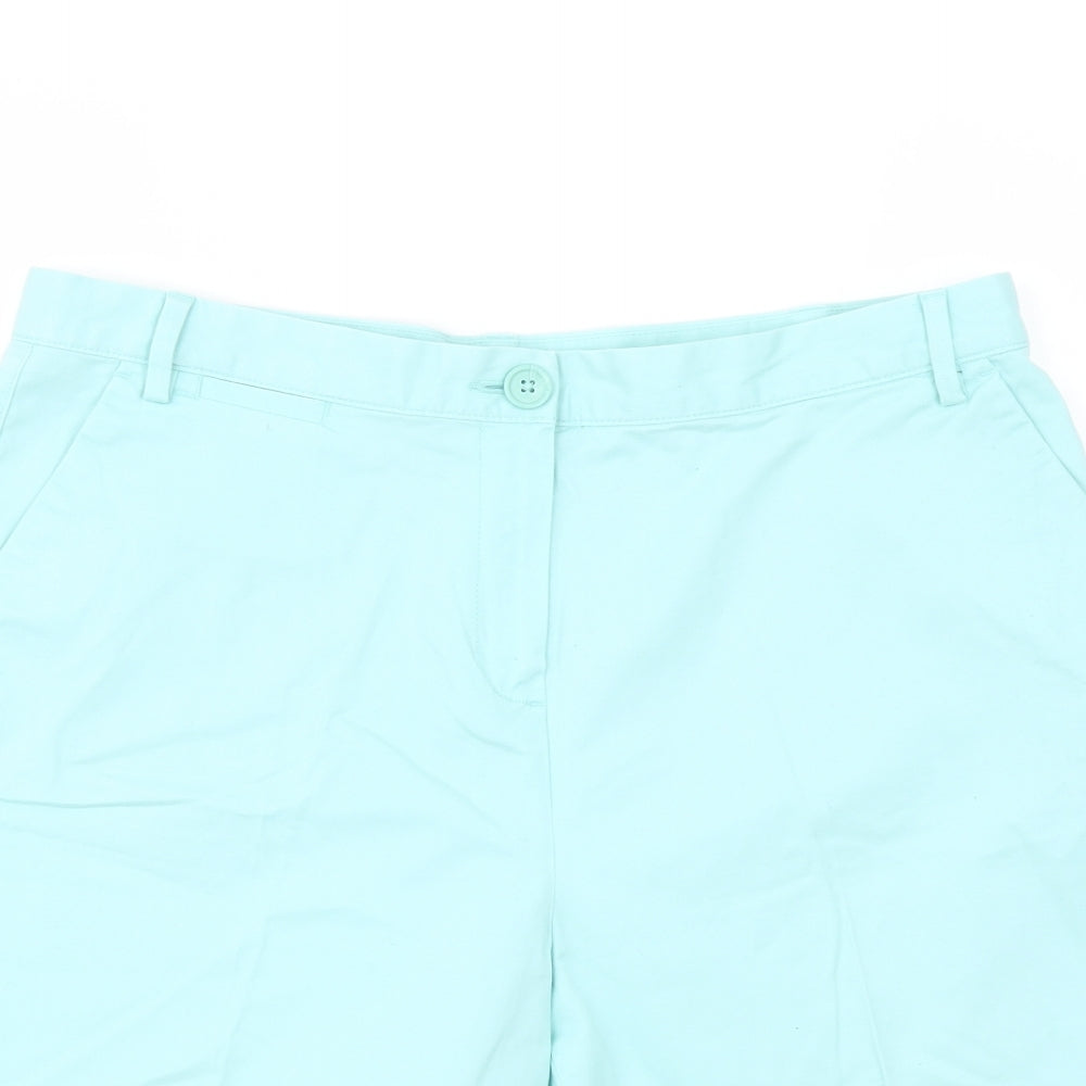Marks and Spencer Womens Green Cotton Bermuda Shorts Size 14 L7 in Regular Button