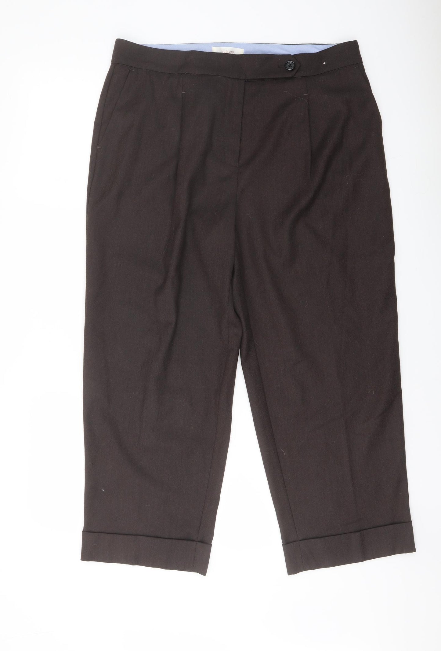 Per Una Womens Brown Wool Chino Trousers Size 16 L25 in Regular Button