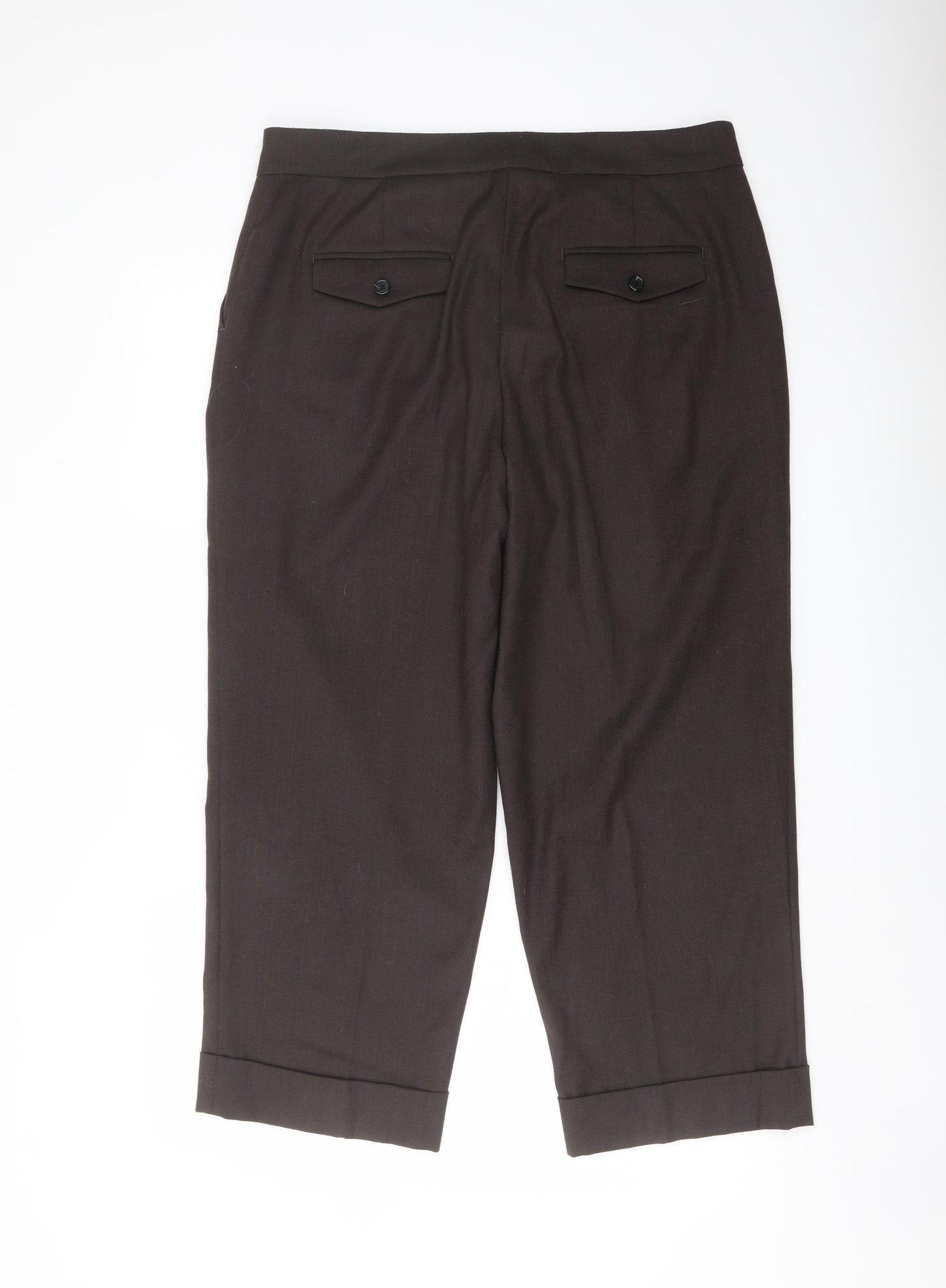 Per Una Womens Brown Wool Chino Trousers Size 16 L25 in Regular Button