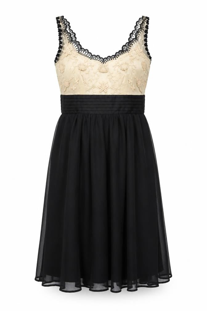 Front view of Next women’s black polyester a-line, size UK 8, v-neck zip