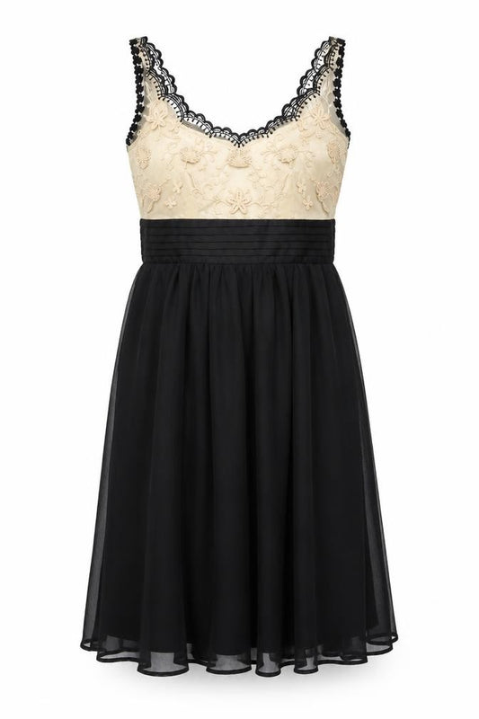 Front view of Next women’s black polyester a-line, size UK 8, v-neck zip