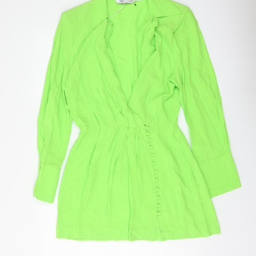 Zara Womens Green Viscose Jacket Dress Size L V-Neck Button