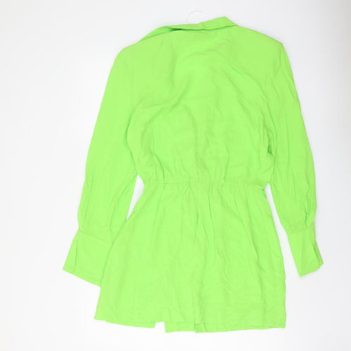Zara Womens Green Viscose Jacket Dress Size L V-Neck Button