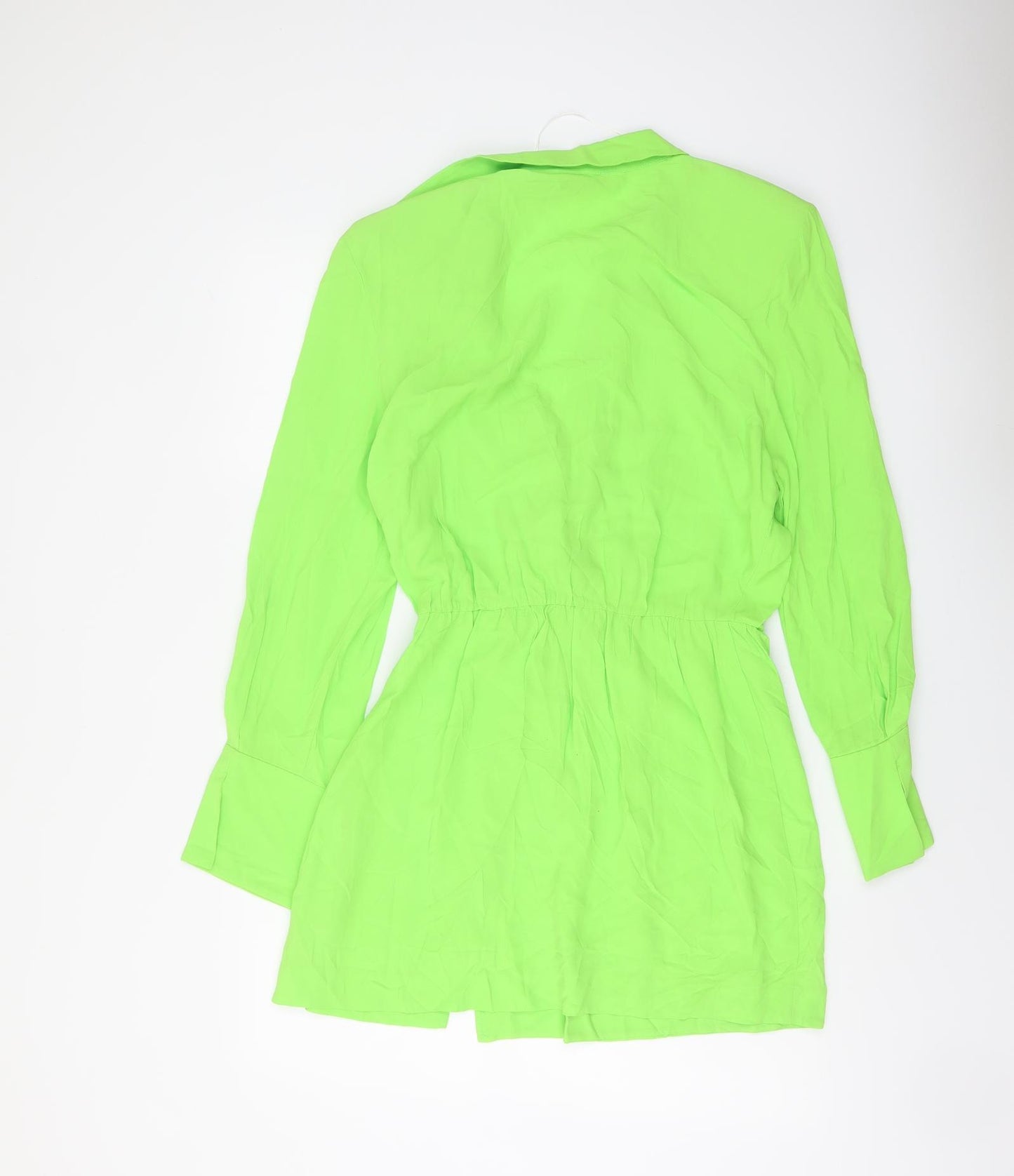 Zara Womens Green Viscose Jacket Dress Size L V-Neck Button