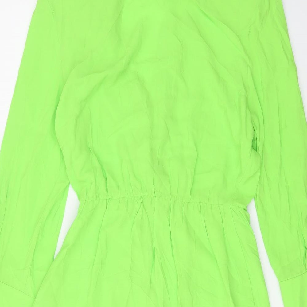 Zara Womens Green Viscose Jacket Dress Size L V-Neck Button