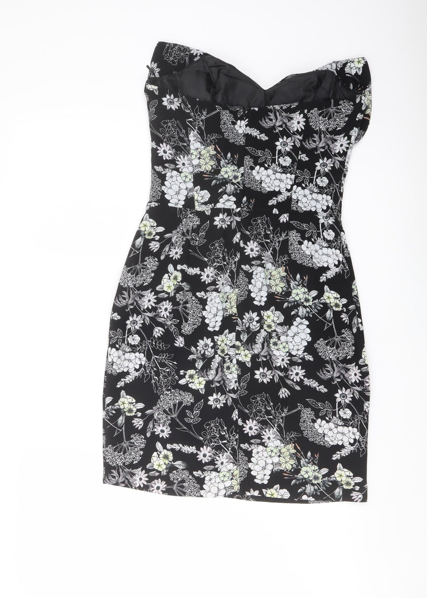 Miss Selfridge Womens Black Floral Polyester Mini Size 10 Sweetheart Zip