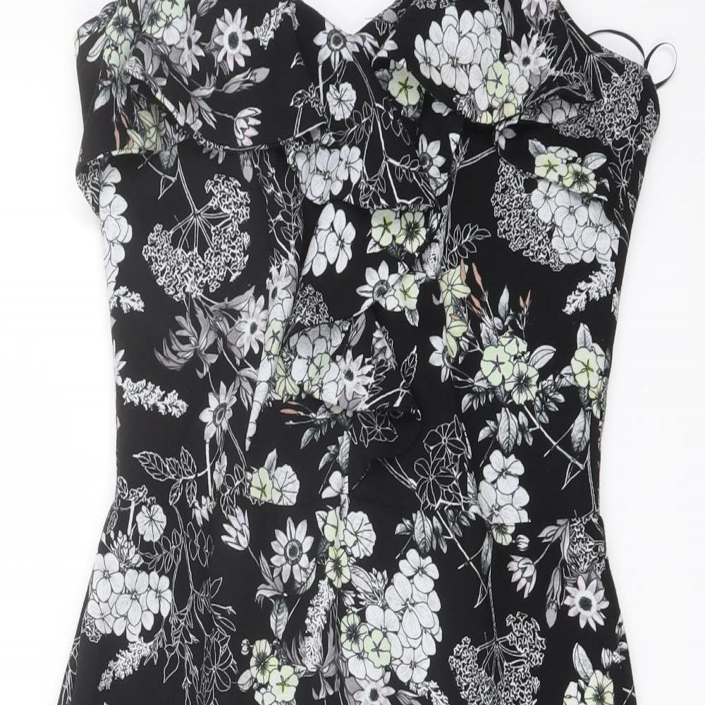 Miss Selfridge Womens Black Floral Polyester Mini Size 10 Sweetheart Zip