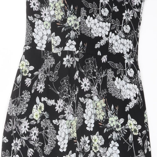 Miss Selfridge Womens Black Floral Polyester Mini Size 10 Sweetheart Zip