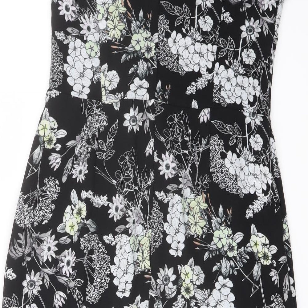 Miss Selfridge Womens Black Floral Polyester Mini Size 10 Sweetheart Zip