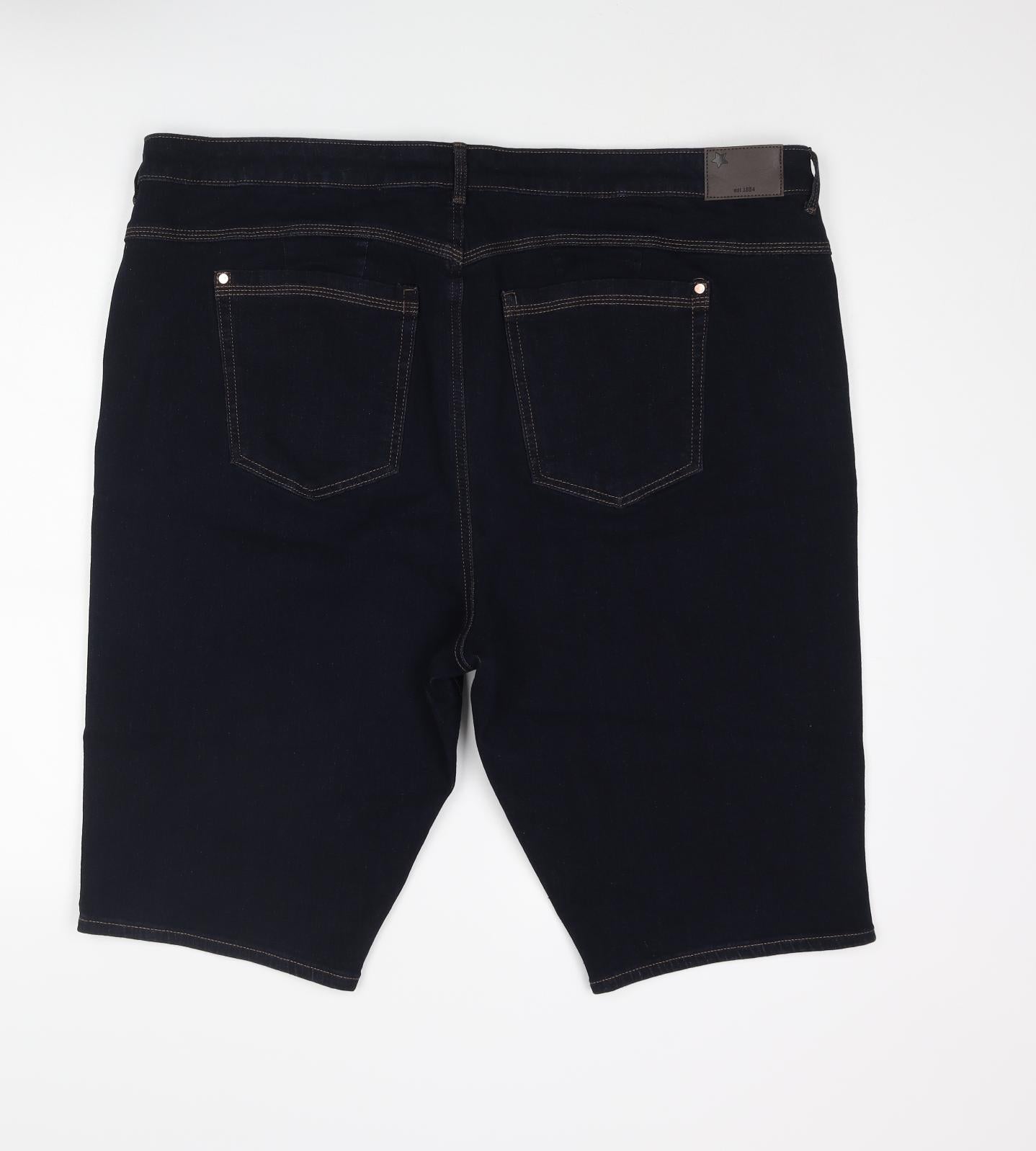 Marks and Spencer Womens Blue Cotton Basic Shorts Size 24 L12 in Regular Zip