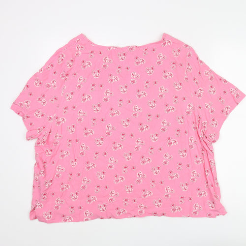 Marks and Spencer Womens Pink Floral Viscose Basic T-Shirt Size 22 Round Neck