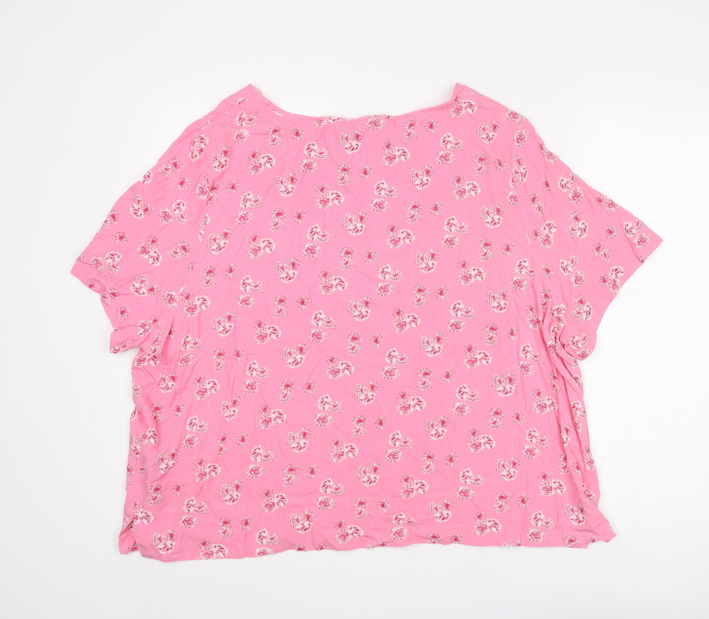 Marks and Spencer Womens Pink Floral Viscose Basic T-Shirt Size 22 Round Neck