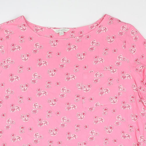 Marks and Spencer Womens Pink Floral Viscose Basic T-Shirt Size 22 Round Neck