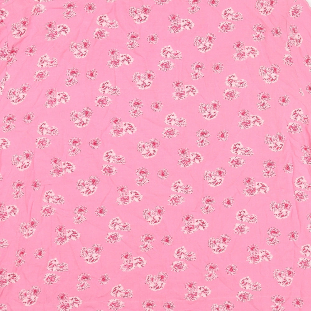 Marks and Spencer Womens Pink Floral Viscose Basic T-Shirt Size 22 Round Neck