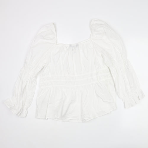 Marks and Spencer Womens White Cotton Basic Blouse Size 20 Square Neck - Rouched