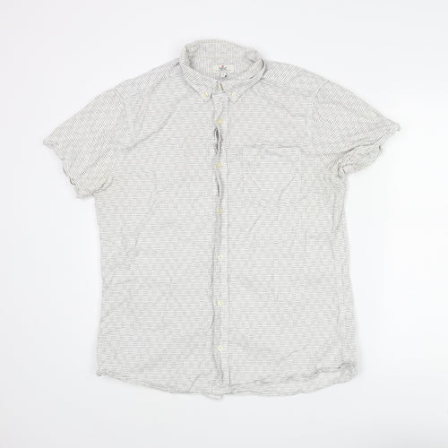 NEXT Mens White Striped Cotton Button-Up Size L Collared Button
