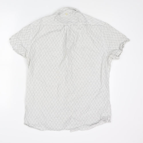 NEXT Mens White Striped Cotton Button-Up Size L Collared Button