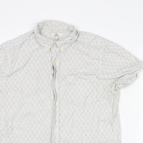 NEXT Mens White Striped Cotton Button-Up Size L Collared Button