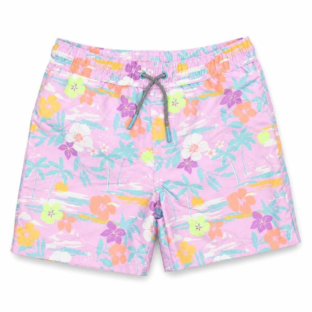 Marks and Spencer Boys Multicoloured Geometric Polyester Sweat Shorts Size 7-8 Years Regular Drawstring - Palm Tree Flower Swim Shorts