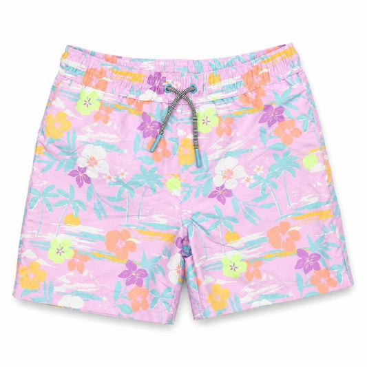 Marks and Spencer Boys Multicoloured Geometric Polyester Sweat Shorts Size 7-8 Years Regular Drawstring - Palm Tree Flower Swim Shorts