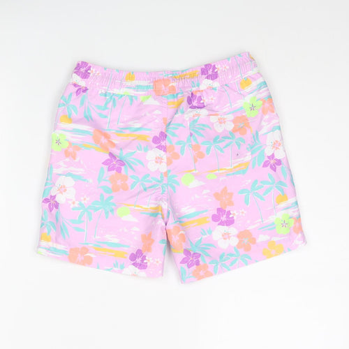 Marks and Spencer Boys Multicoloured Geometric Polyester Sweat Shorts Size 7-8 Years Regular Drawstring - Palm Tree Flower Swim Shorts