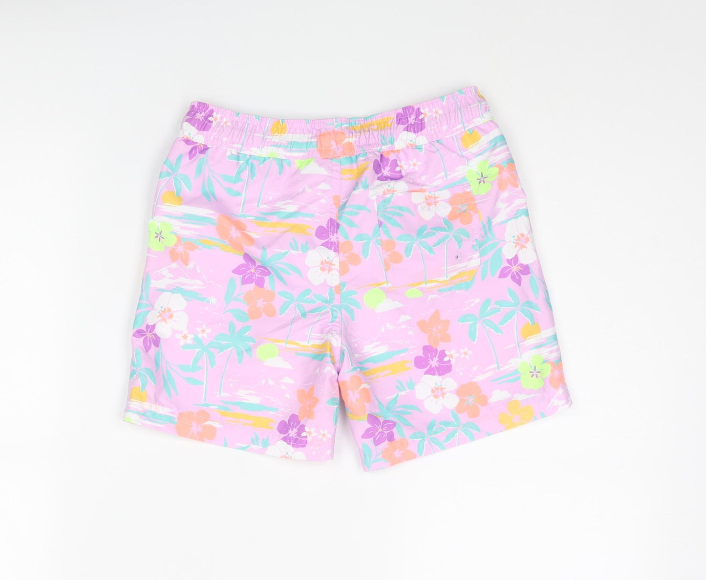 Marks and Spencer Boys Multicoloured Geometric Polyester Sweat Shorts Size 7-8 Years Regular Drawstring - Palm Tree Flower Swim Shorts