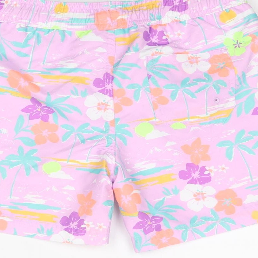 Marks and Spencer Boys Multicoloured Geometric Polyester Sweat Shorts Size 7-8 Years Regular Drawstring - Palm Tree Flower Swim Shorts