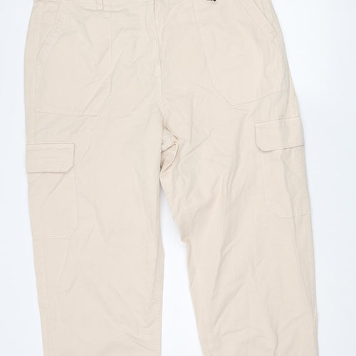 Marks and Womens Beige Cotton Cargo Trousers Size 20 L26 in Regular Zip