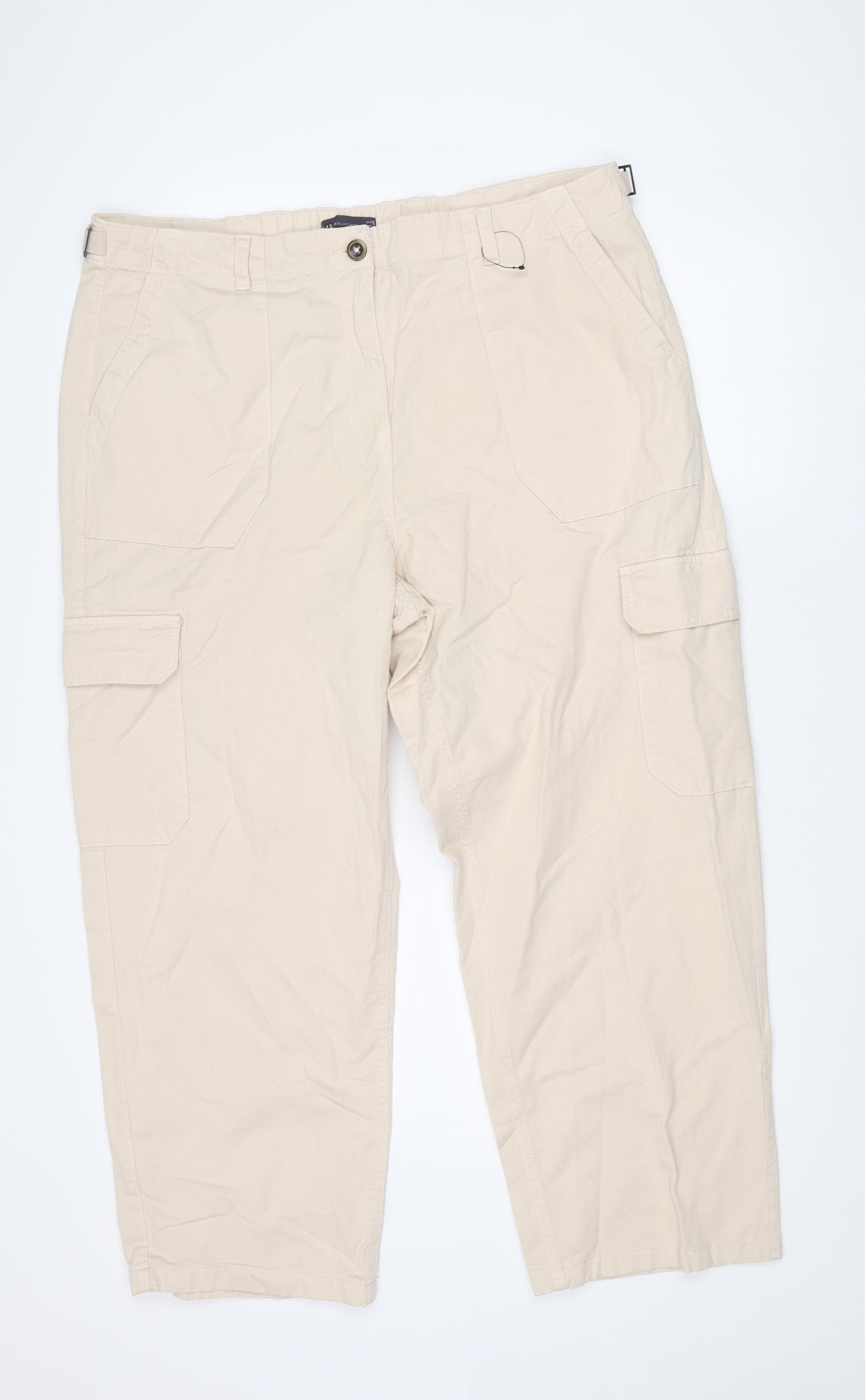 Marks and Womens Beige Cotton Cargo Trousers Size 20 L26 in Regular Zip