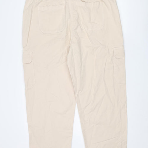 Marks and Womens Beige Cotton Cargo Trousers Size 20 L26 in Regular Zip