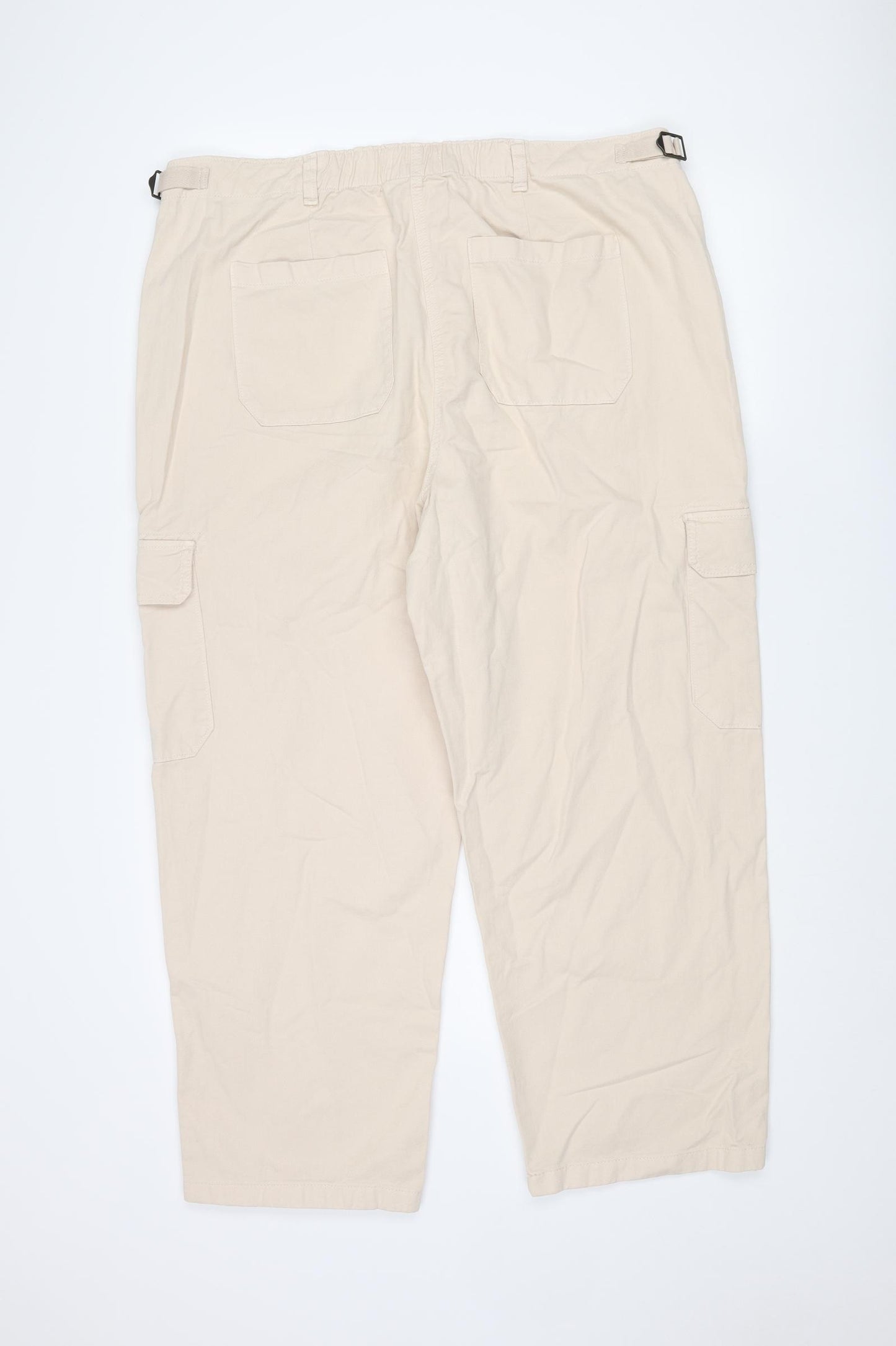 Marks and Womens Beige Cotton Cargo Trousers Size 20 L26 in Regular Zip