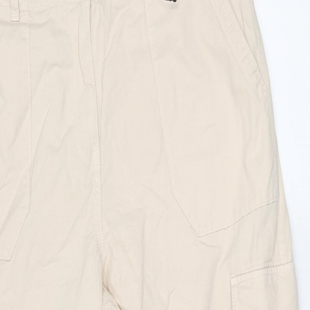 Marks and Womens Beige Cotton Cargo Trousers Size 20 L26 in Regular Zip