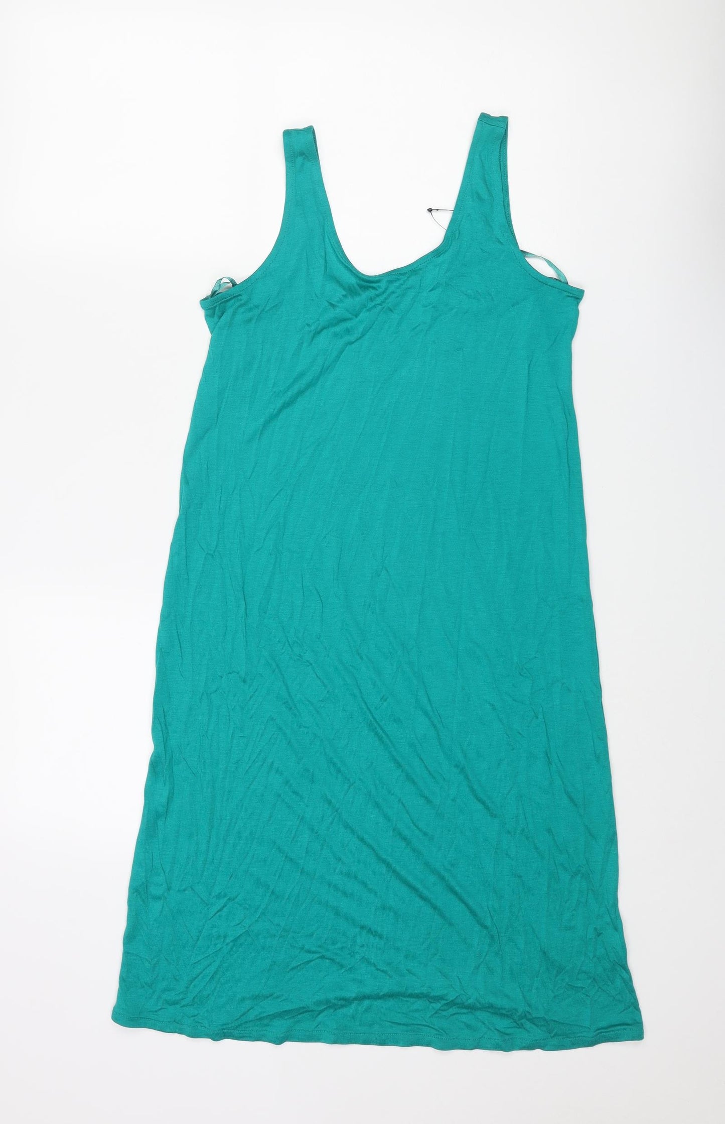 Marks and Spencer Womens Green Viscose Tank Dress Size 8 Scoop Neck Pullover