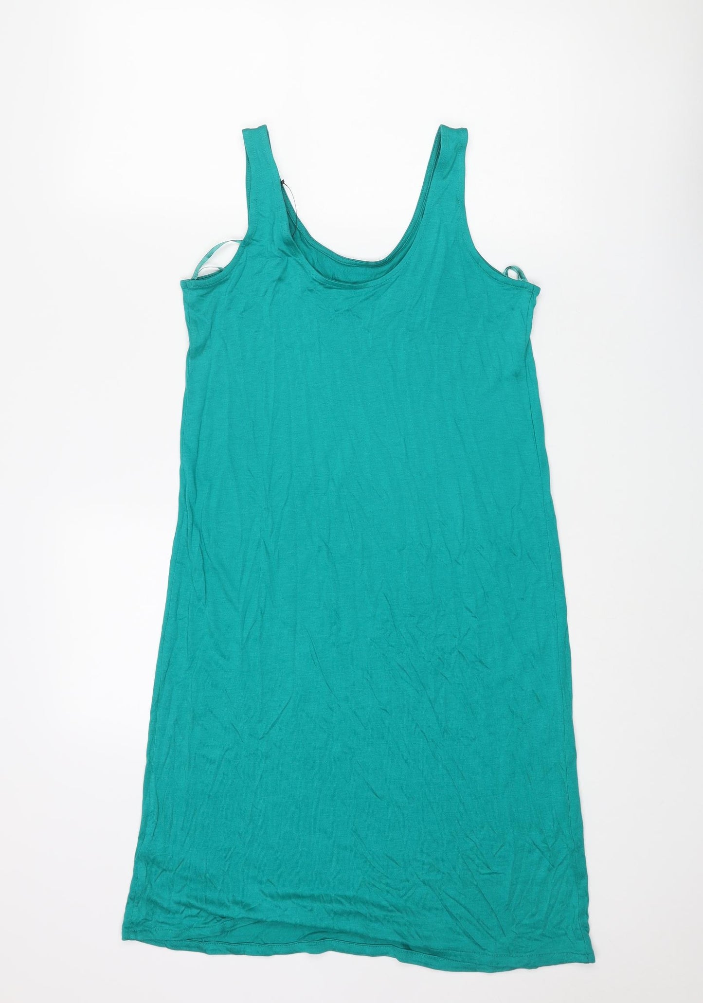Marks and Spencer Womens Green Viscose Tank Dress Size 8 Scoop Neck Pullover