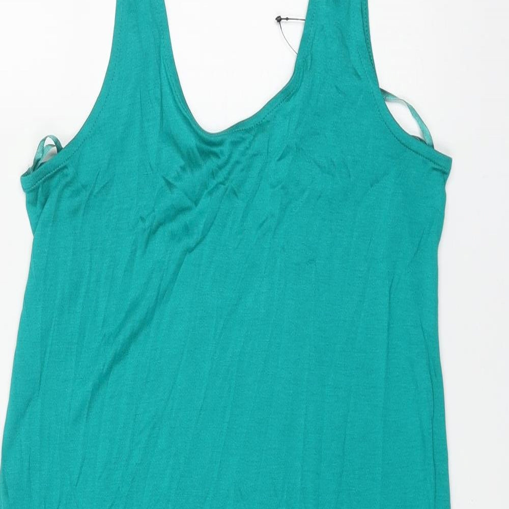 Marks and Spencer Womens Green Viscose Tank Dress Size 8 Scoop Neck Pullover