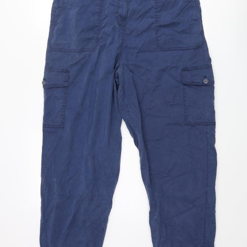 Marks and Spencer Womens Blue Lyocell Cargo Trousers Size 18 L29 in Regular Zip