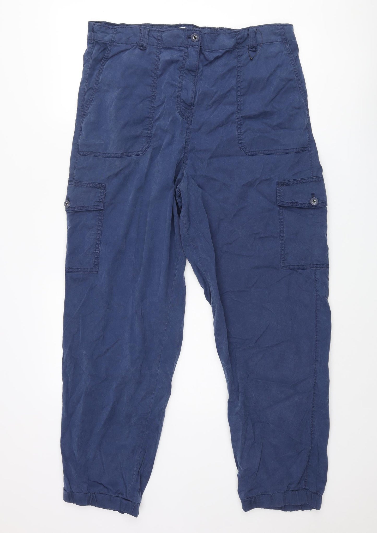 Marks and Spencer Womens Blue Lyocell Cargo Trousers Size 18 L29 in Regular Zip
