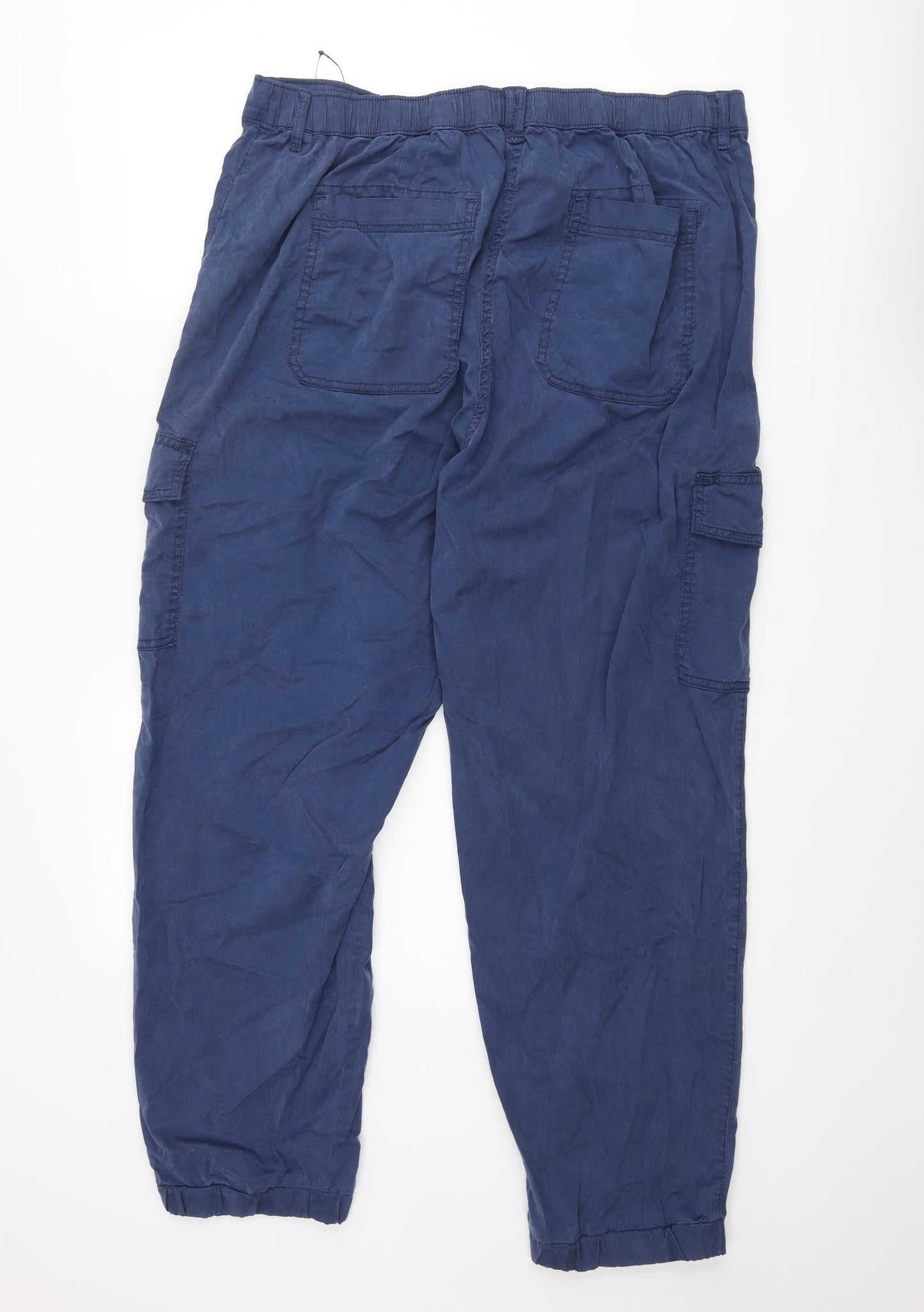 Marks and Spencer Womens Blue Lyocell Cargo Trousers Size 18 L29 in Regular Zip