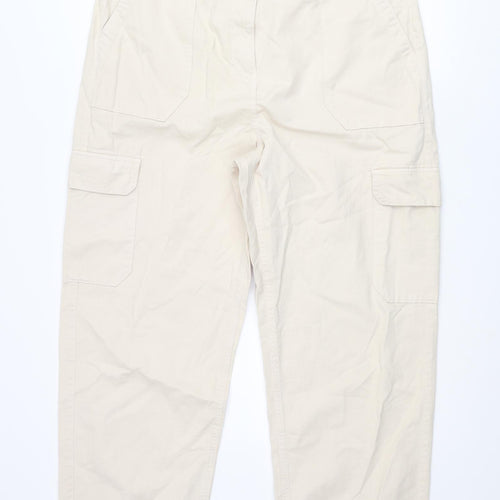Marks and Spencer Womens Beige Cotton Cargo Trousers Size 18 L28 in Regular Zip