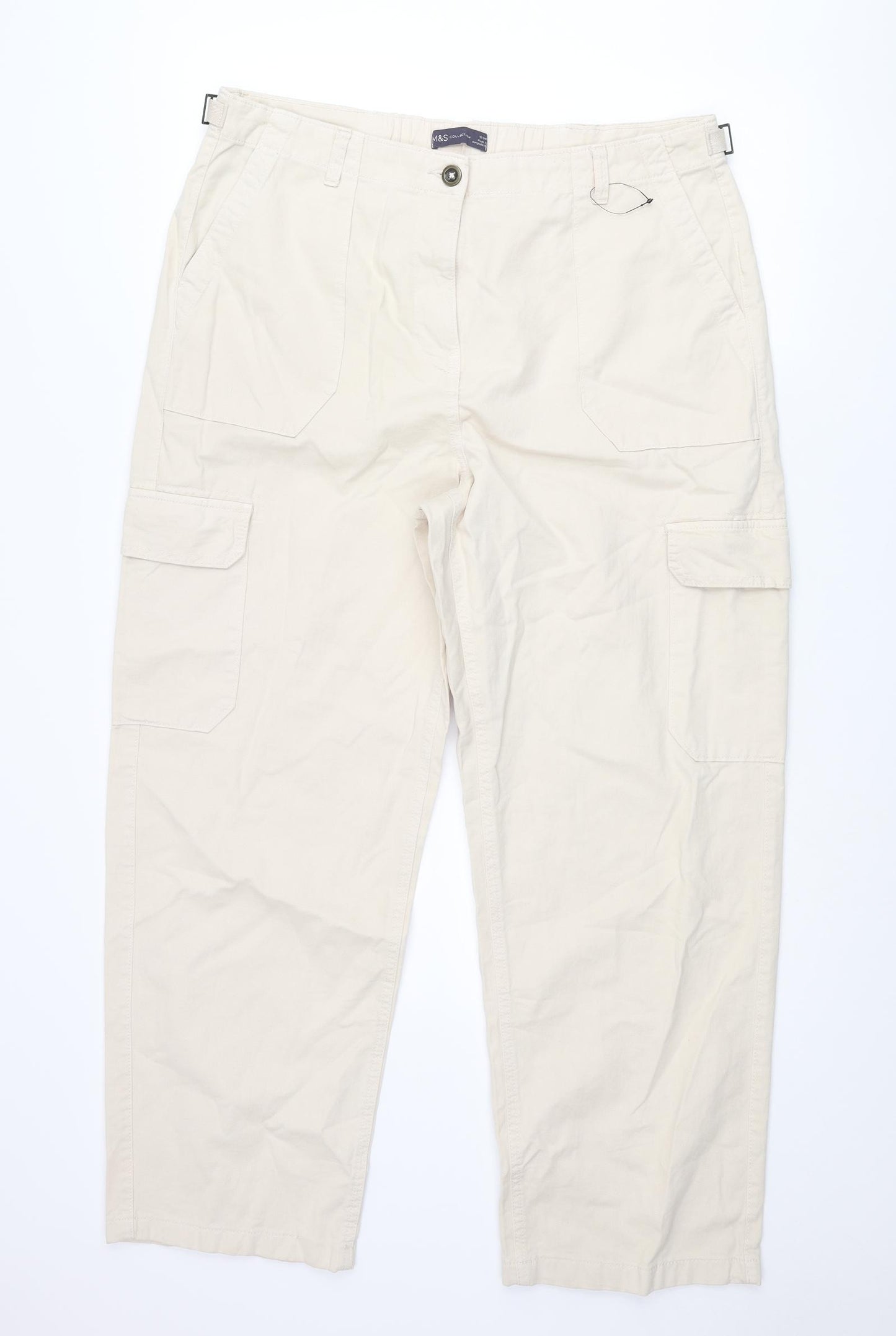 Marks and Spencer Womens Beige Cotton Cargo Trousers Size 18 L28 in Regular Zip