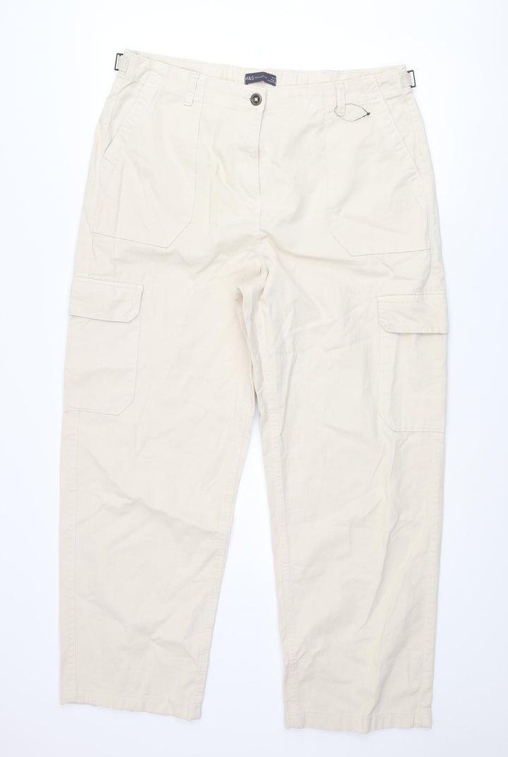 Marks and Spencer Womens Beige Cotton Cargo Trousers Size 18 L28 in Regular Zip